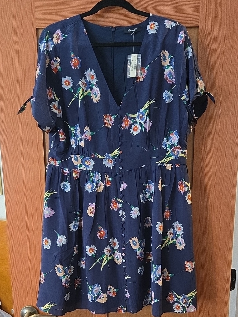 Madewell Navy Floral Silk Dress 16 NWT